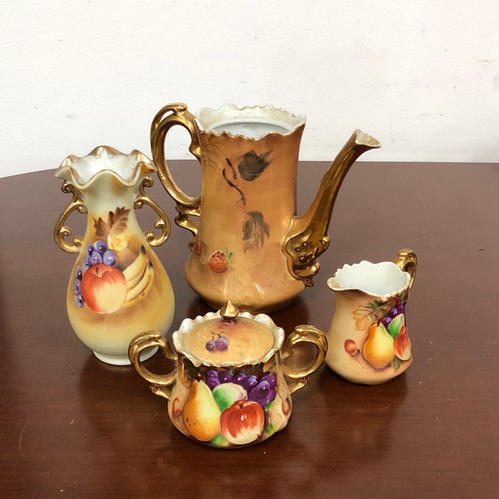 Vintage Lefton Heritage Fruit Motif Tea Set with Gold Accents